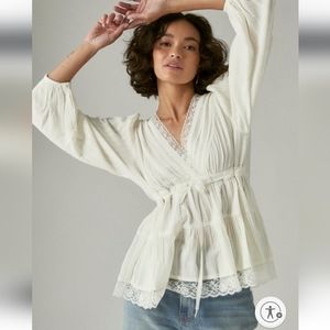 Lucky Brand Babydoll Lace Trim Top